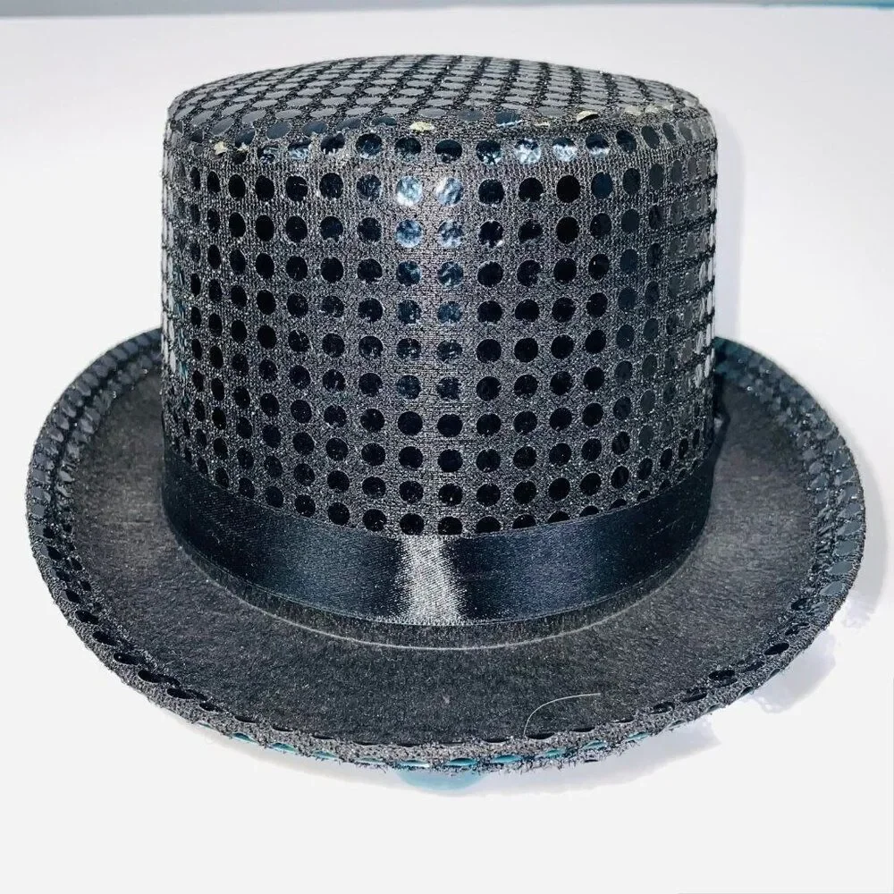 Tap Jazz Adult Black Top Hat Sequins Costume Dance Theatre Dress Up Halloween